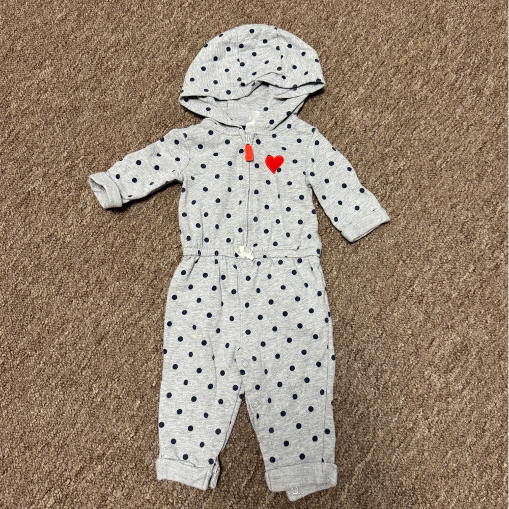 Carter's Gray Onesie with Navy Dots and Red Heart 6 months
